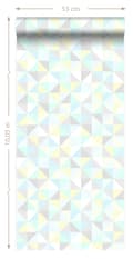 Miniatyrbillede 8 af 8: Origin Wallcoverings tapet trekanter mintgrønt, pastelgult, pastelblåt, varmt lysegråt og skinnende sølvgråt 53 cm x 10,05 m