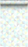 Miniatyrbillede 1 af 8: Origin Wallcoverings tapet trekanter mintgrønt, pastelgult, pastelblåt, varmt lysegråt og skinnende sølvgråt 53 cm x 10,05 m