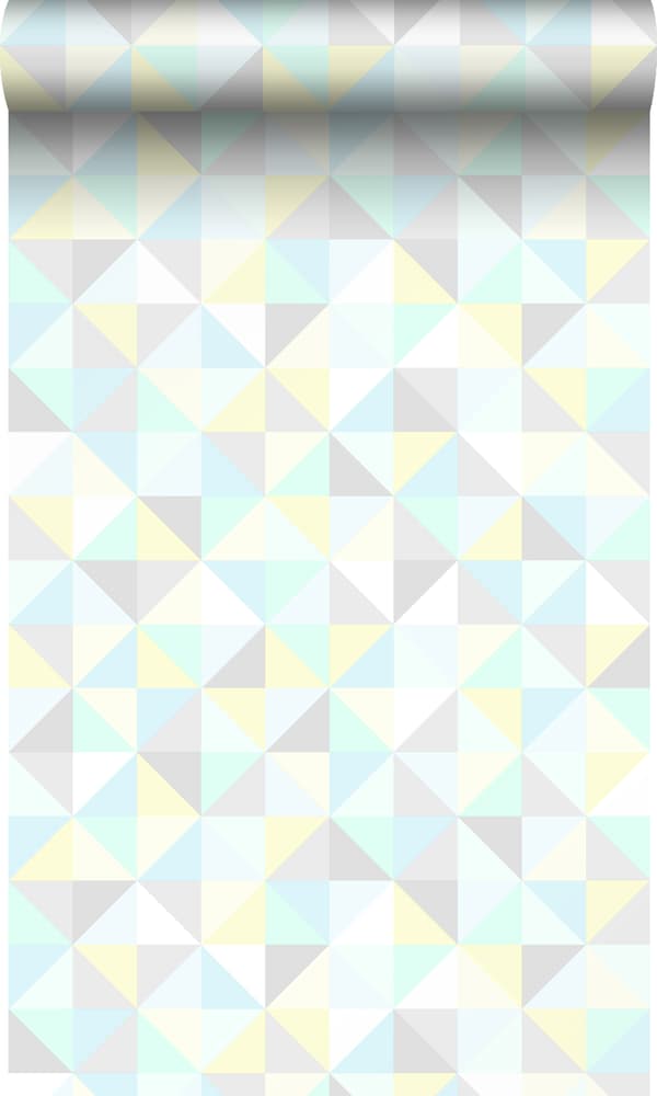Origin Wallcoverings tapet trekanter mintgrønt, pastelgult, pastelblåt, varmt lysegråt og skinnende sølvgråt 53 cm x 10,05 m
