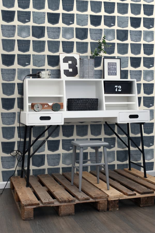 ESTAhome tapet jeansfickor ljusblått 53 cm x 10,05 m