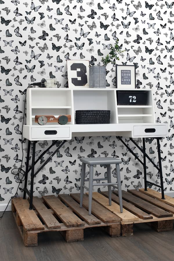 ESTAhome tapet sommerfugle sort og hvidt 53 cm x 10,05 m