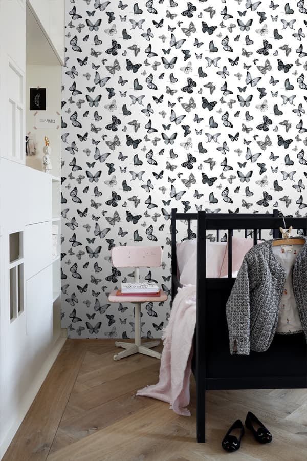 ESTAhome tapet sommerfugle sort og hvidt 53 cm x 10,05 m