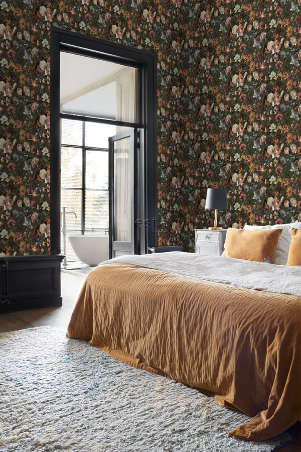 ESTAhome tapet blomster gråagtigt olivengrønt 0,53 x 10,05 m