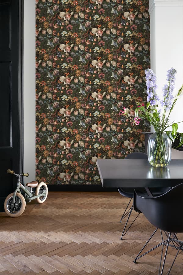 ESTAhome tapet blomster gråagtigt olivengrønt 0,53 x 10,05 m