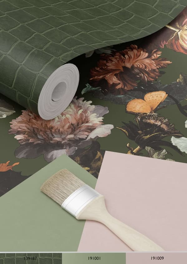 ESTAhome tapet blomster gråagtigt olivengrønt 0,53 x 10,05 m
