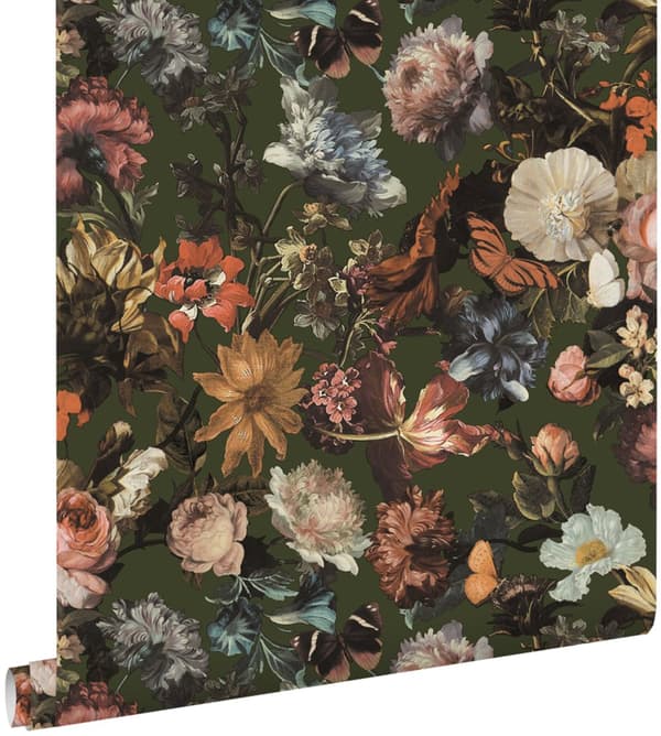 ESTAhome tapet blomster gråagtigt olivengrønt 0,53 x 10,05 m