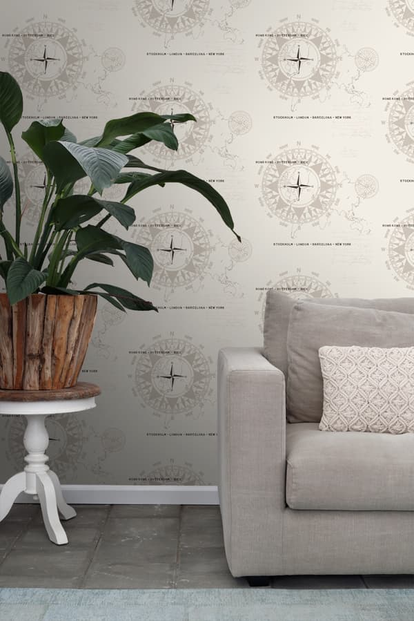 ESTAhome tapet kompasser beige - 136422 - 53 cm x 10,05 m