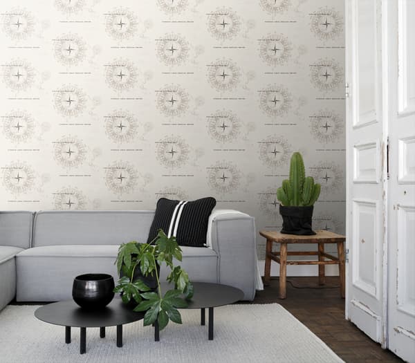ESTAhome tapet kompasser beige - 136422 - 53 cm x 10,05 m