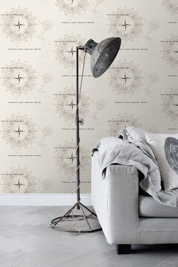 ESTAhome tapet kompasser beige - 136422 - 53 cm x 10,05 m