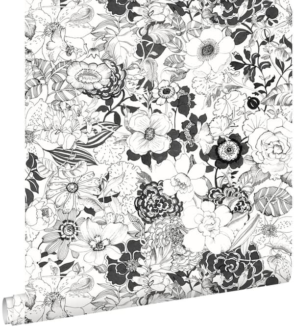 ESTAhome tapet blomster sort og hvidt 53 cm x 10,05 m