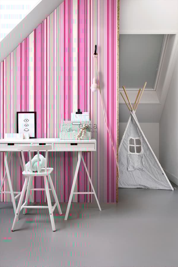 ESTAhome tapet ränder rosa och turkost 53 cm x 10,05 m