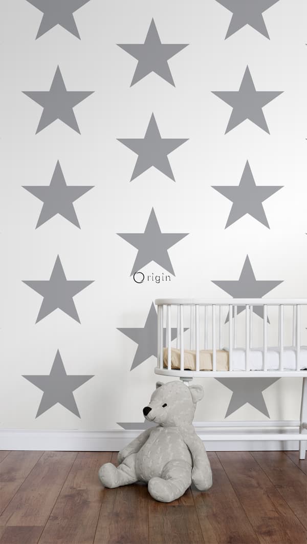 Origin Wallcoverings tapet stjerner hvidt og gråt 0,53 x 10,05 m