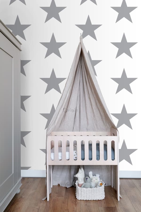 Origin Wallcoverings tapet stjerner hvidt og gråt 0,53 x 10,05 m