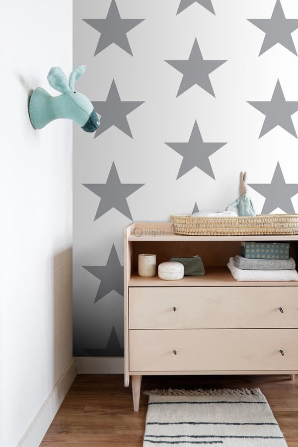 Origin Wallcoverings tapet stjerner hvidt og gråt 0,53 x 10,05 m