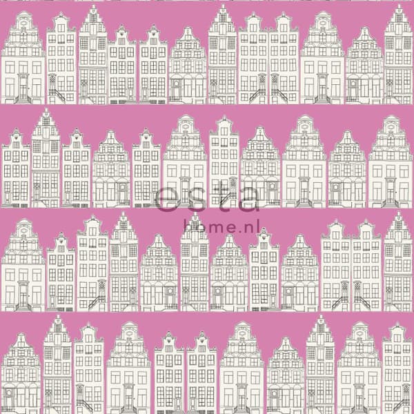 ESTAhome tapet Kanalhus i Amsterdam rosa 53 cm x 10,05 m