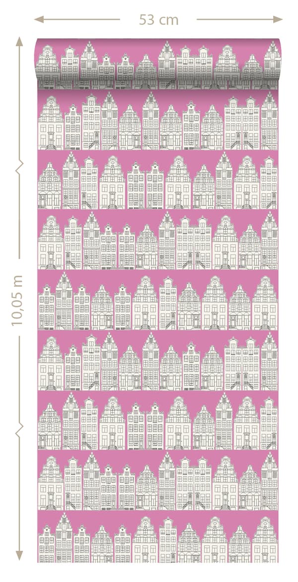 ESTAhome tapet Kanalhus i Amsterdam rosa 53 cm x 10,05 m