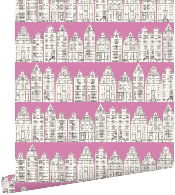 ESTAhome tapet Kanalhus i Amsterdam rosa 53 cm x 10,05 m