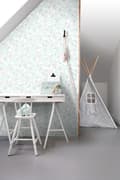 Miniatyrbild 4 av 8: Origin Wallcoverings tapet trianglar mintgrönt, varm ljusgrått, matt vitt och glänsande smaragdgrönt 53 cm x 10,05 m