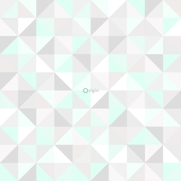 Origin Wallcoverings tapet trianglar mintgrönt, varm ljusgrått, matt vitt och glänsande smaragdgrönt 53 cm x 10,05 m