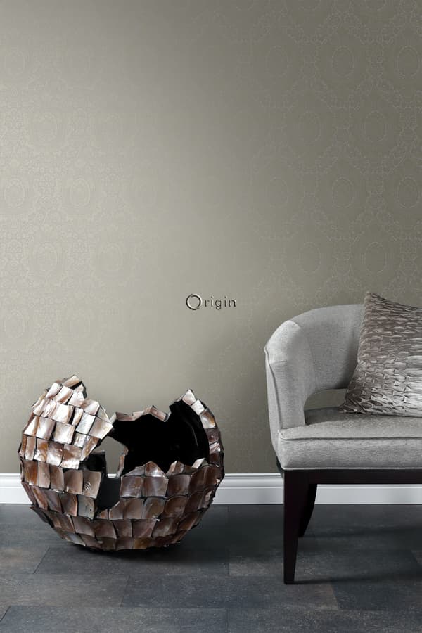 Origin Wallcoverings tapet ornament mulvarpegråt og skinnende bronze 53 cm x 10,05 m