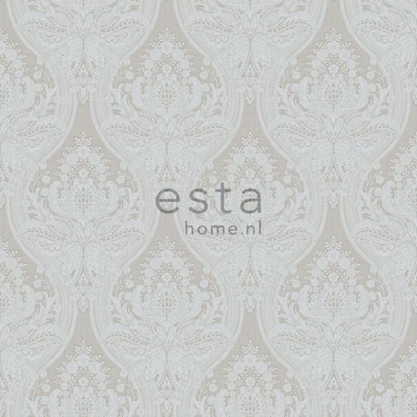 ESTAhome tapet barockmönster blått och grått 53 cm x 10,05 m