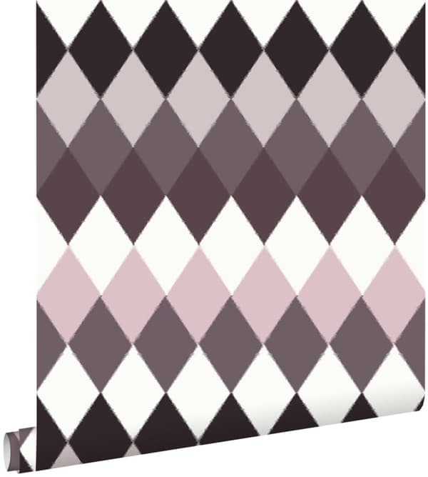 ESTAhome tapet rombmotiv med linnestruktur mullvadsgråa och lila nyanser 53 cm x 10,05 m