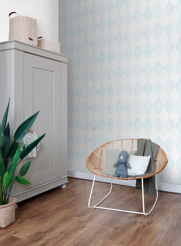 Origin Wallcoverings tapet rombmotiv pastellblått och matt vitt - 337217 - 53 cm x 10,05 m