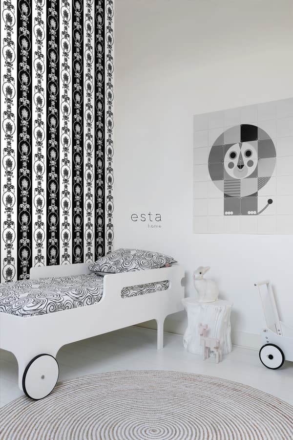 ESTAhome tapet barockmönster svart och vitt 53 cm x 10,05 m