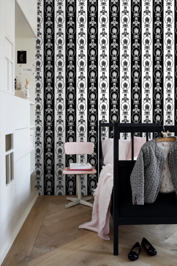 ESTAhome tapet barockmönster svart och vitt 53 cm x 10,05 m
