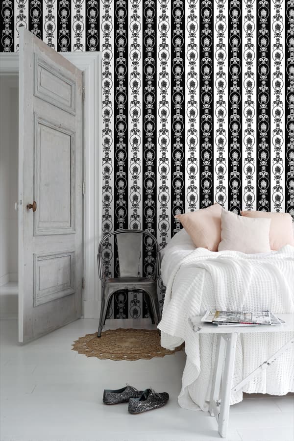 ESTAhome tapet barockmönster svart och vitt 53 cm x 10,05 m