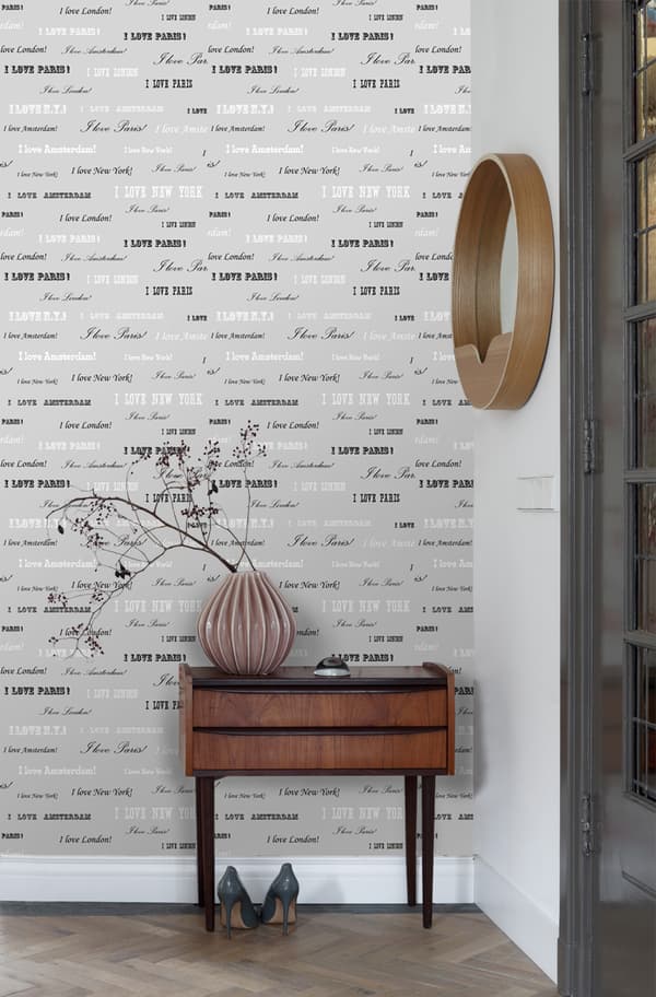 ESTAhome tapet I love Paris silver och svart 53 cm x 10,05 m