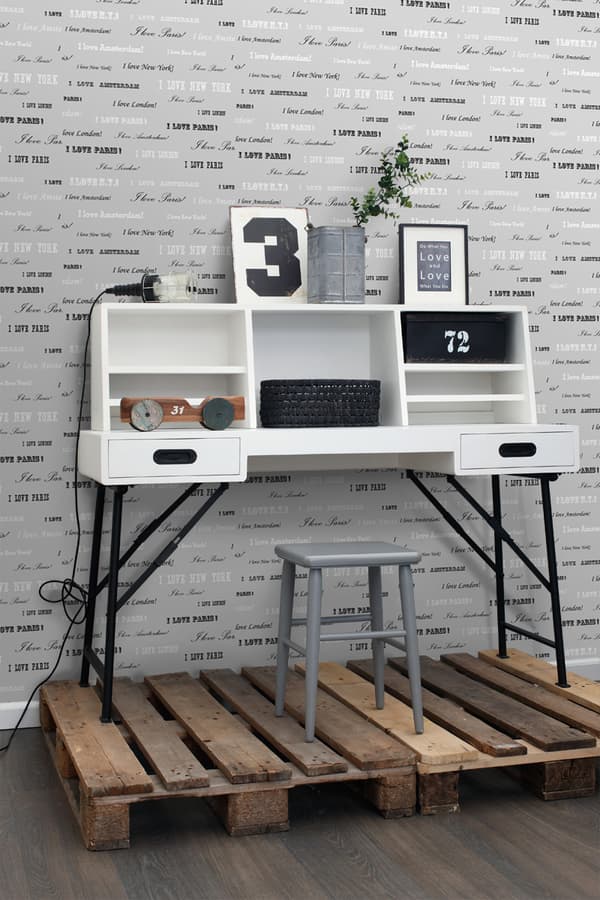 ESTAhome tapet I love Paris silver och svart 53 cm x 10,05 m