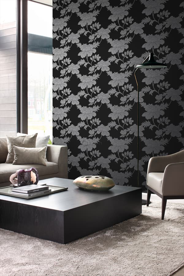 Origin Wallcoverings tapet blommor svart 53 cm x 10,05 m