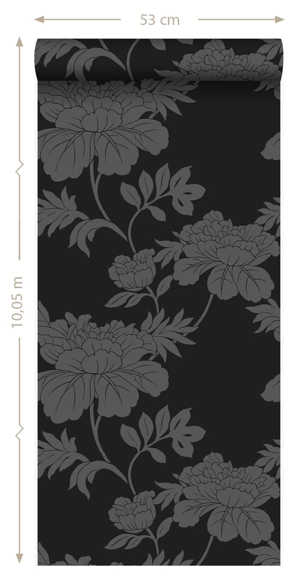 Origin Wallcoverings tapet blommor svart 53 cm x 10,05 m