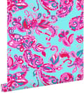 Miniatyrbillede 1 af 4: ESTAhome tapet funky blomster og paisleys turkis og lyserødt 53 cm x 10,05 m