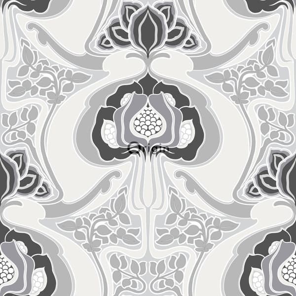 Origin Wallcoverings tapet Art Nouveau blommönster svart och grått 53 cm x 10,05 m