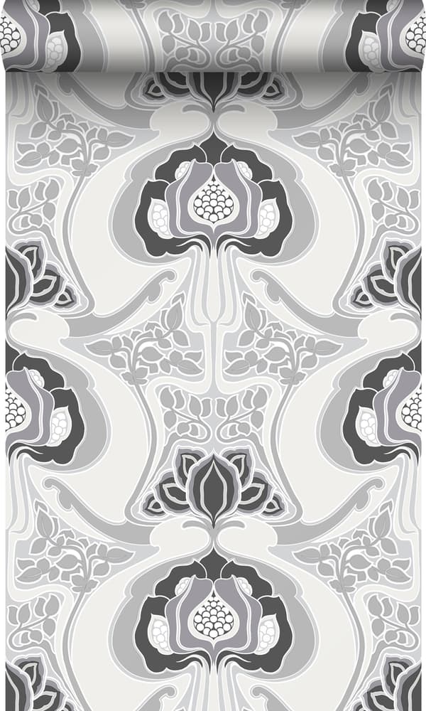Origin Wallcoverings tapet Art Nouveau blommönster svart och grått 53 cm x 10,05 m