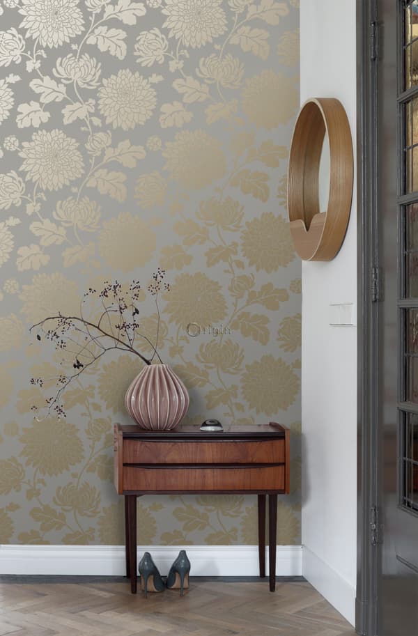 Origin Wallcoverings tapet blomster mulvarpegråt og skinnende bronze 53 cm x 10,05 m