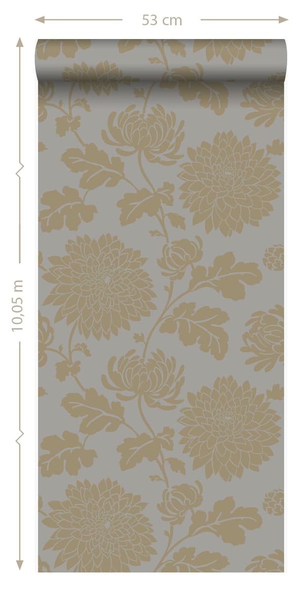 Origin Wallcoverings tapet blomster mulvarpegråt og skinnende bronze 53 cm x 10,05 m