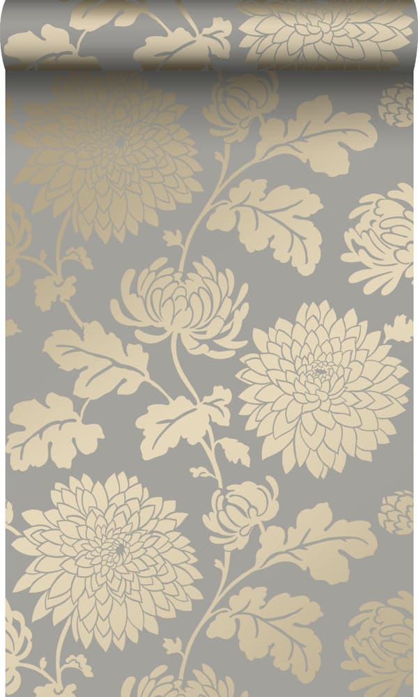 Origin Wallcoverings tapet blomster mulvarpegråt og skinnende bronze 53 cm x 10,05 m