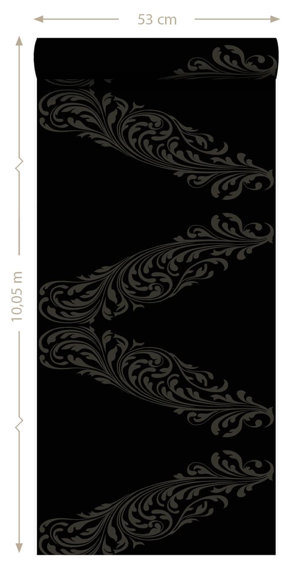 Origin Wallcoverings tapet ornament matt svart och grått 53 cm x 10,05 m