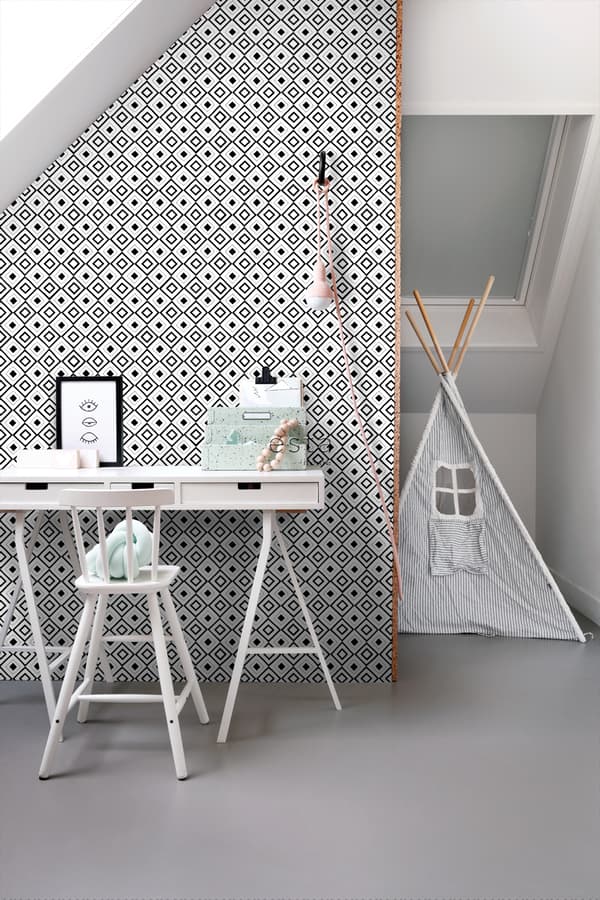 ESTAhome tapet romb svart och vitt 0,53 x 10,05 m