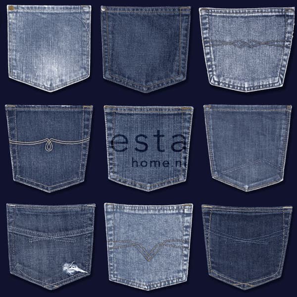 ESTAhome tapet jeanslommer blåt 53 cm x 10,05 m