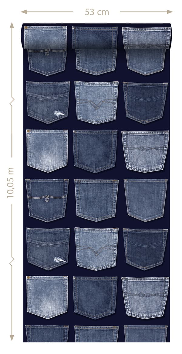 ESTAhome tapet jeanslommer blåt 53 cm x 10,05 m