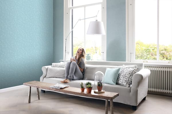 ESTAhome tapet håndskrevne latinske blomsternavne lyst azurblåt 53 cm x 10,05 m