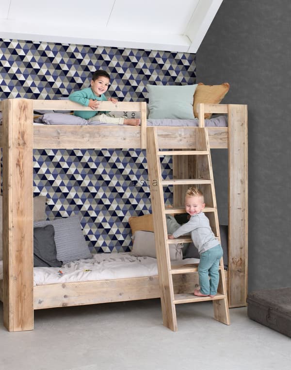 ESTAhome tapet trianglar mörkblått, grått och beige - 138716 - 53 cm x 10,05 m
