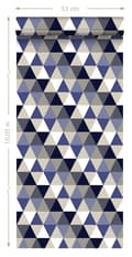 Miniatyrbild 6 av 6: ESTAhome tapet trianglar mörkblått, grått och beige - 138716 - 53 cm x 10,05 m