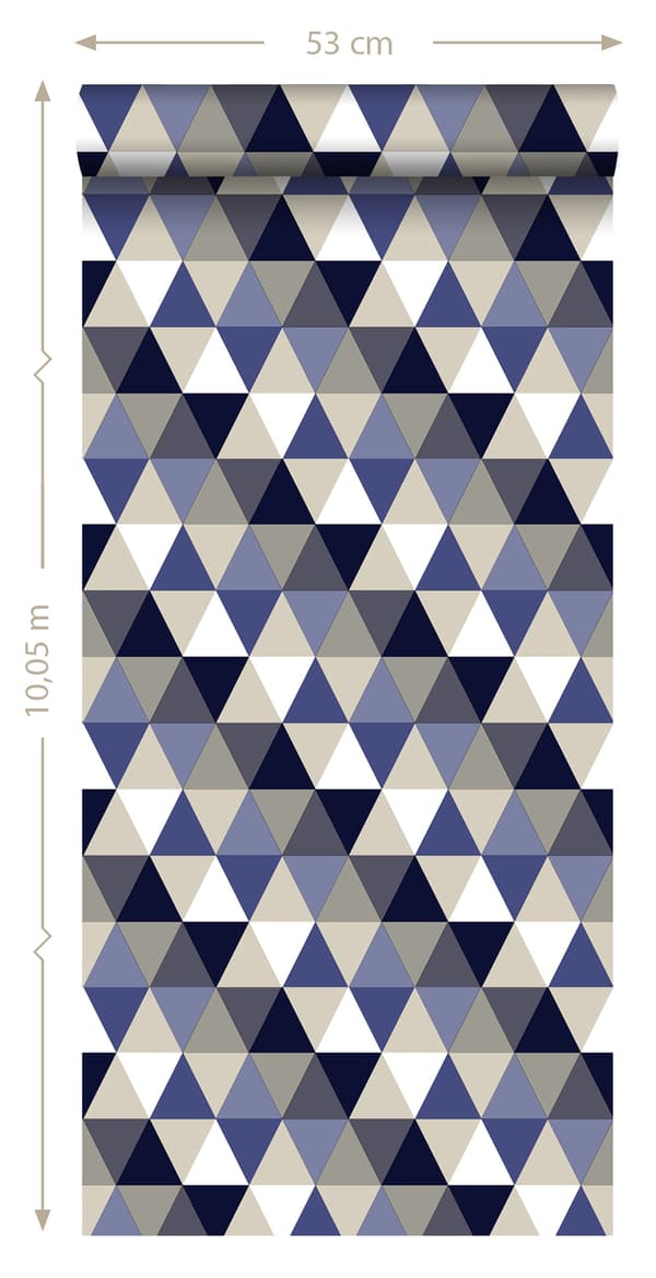 ESTAhome tapet trianglar mörkblått, grått och beige - 138716 - 53 cm x 10,05 m
