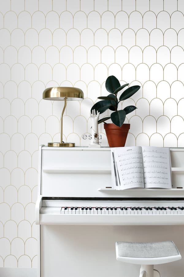 ESTAhome tapet art deco vitt och guld 0,53 x 10,05 m