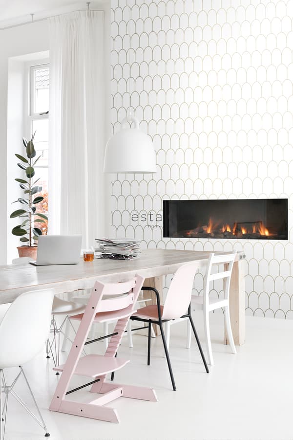 ESTAhome tapet art deco vitt och guld 0,53 x 10,05 m